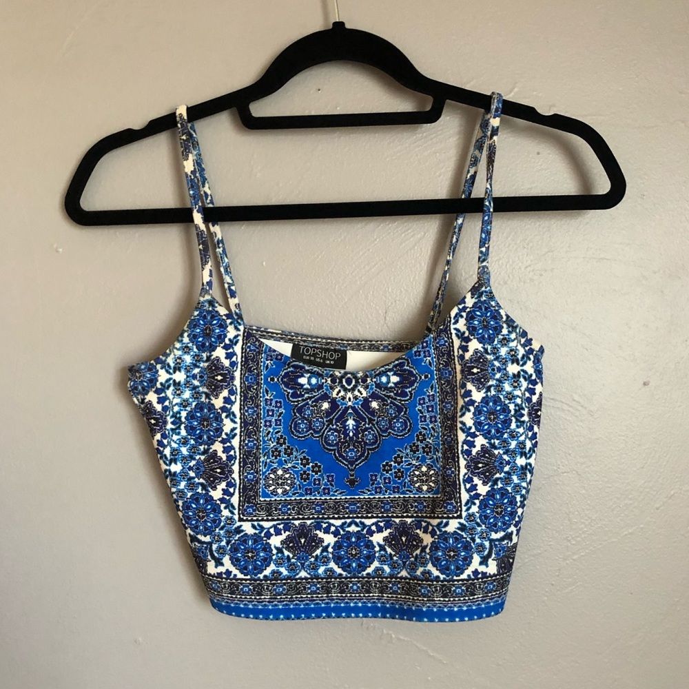 Top Shop | Blue Printed Cropped Tank